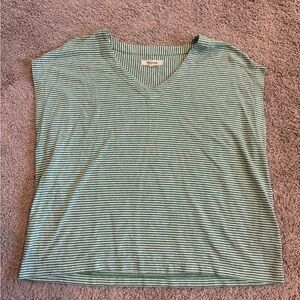 Madewell Green Striped V-Neck Tee